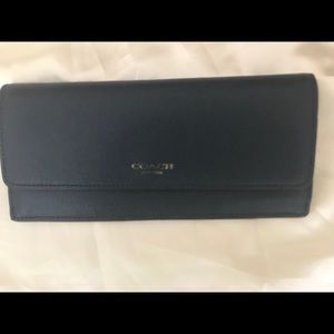 Coach 52119 slim saffiano leather wallet euc navy